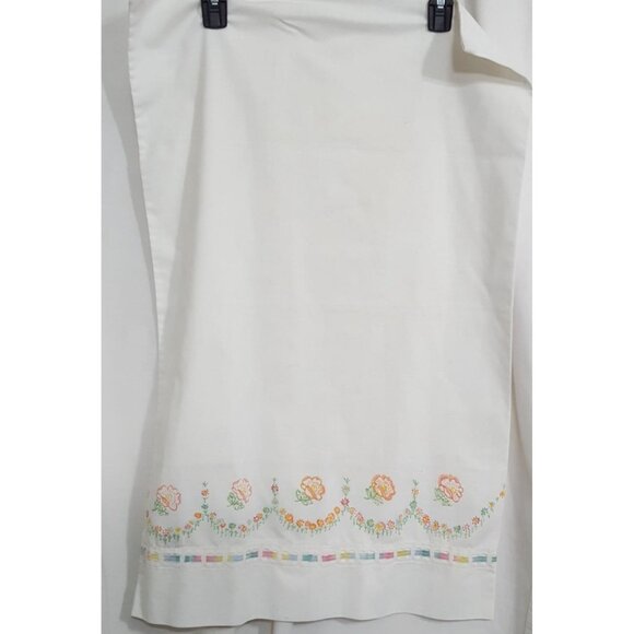 Vintage Hand Painted Pillowcase White Orange Flowers Ribbon Trim - Picture 6 of 6